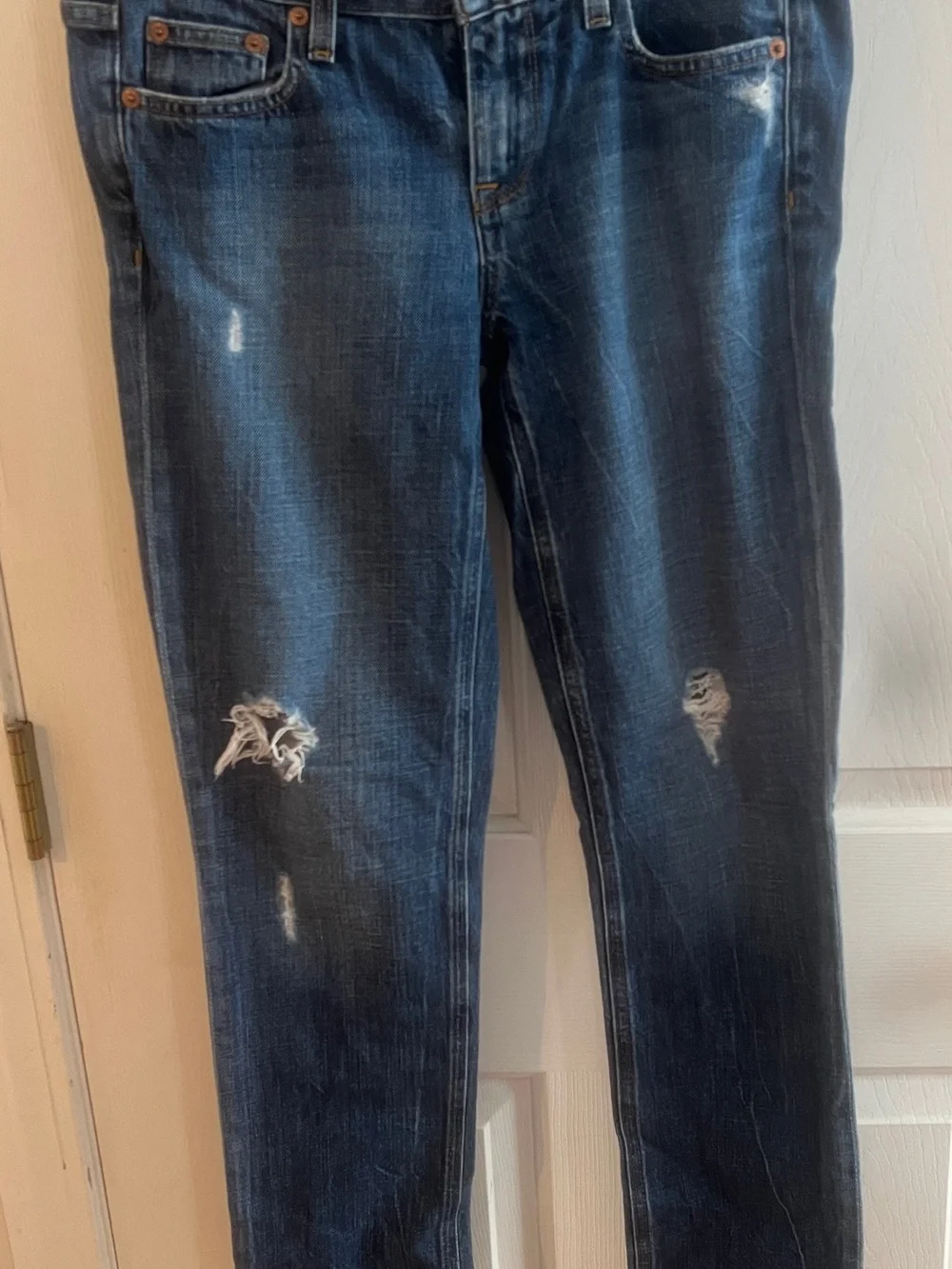 J. Crew Dark Blue Distressed Skinny Jeans